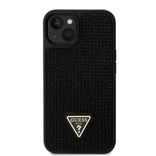 Guess Rhinestones Triangle Metal Logo Case for iPhone 15 Black image 2