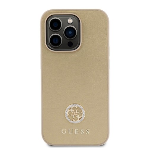 Guess PU 4G Strass Metal Logo Case for iPhone 15 Pro Gold image 2