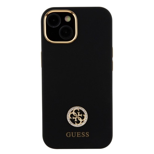 Guess Liquid Silicone 4G Strass Metal Logo Case for iPhone 15 Black image 2