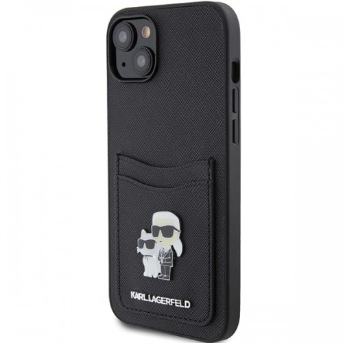 Karl Lagerfeld KLHCP15SSAPKCNPK iPhone 15 6.1" czarny|black hardcase Saffiano Cardslot Karl&Choupette Metal Pin image 2