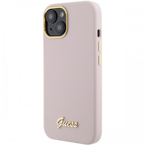 Guess GUHCP15SSMBSLP iPhone 15 6.1" różowy|pink hardcase Silicone Script Metal Logo & Frame image 2