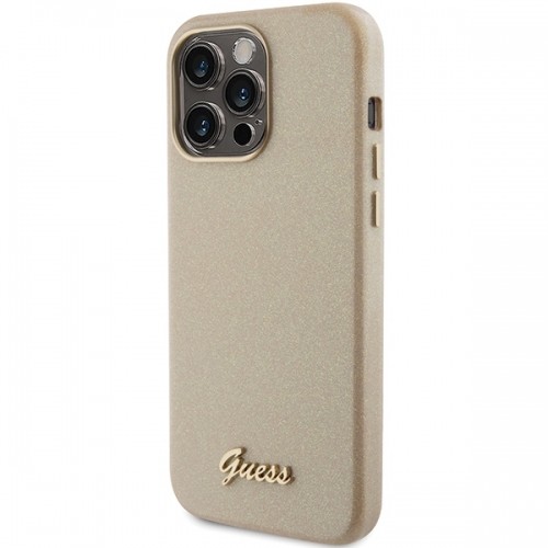 Guess GUHCP15LPGMCSD iPhone 15 Pro 6.1" złoty|light gold hardcase Glitter Glossy Script image 2