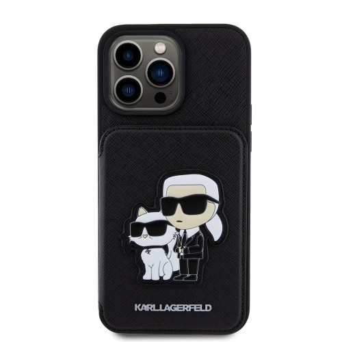 Karl Lagerfeld PU Saffiano Card Slot Stand Karl and Choupette Case for iPhone 15 Pro Max Black image 2