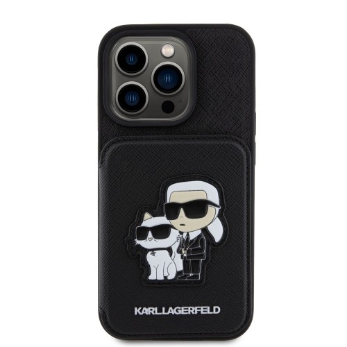 Karl Lagerfeld PU Saffiano Card Slot Stand Karl and Choupette Case for iPhone 15 Pro Black image 2