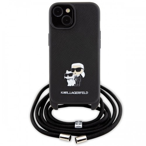 Karl Lagerfeld KLHCP15SSAKCPSK iPhone 15 6.1" hardcase czarny|black Crossbody Saffiano Metal Pin Karl & Choupette image 2