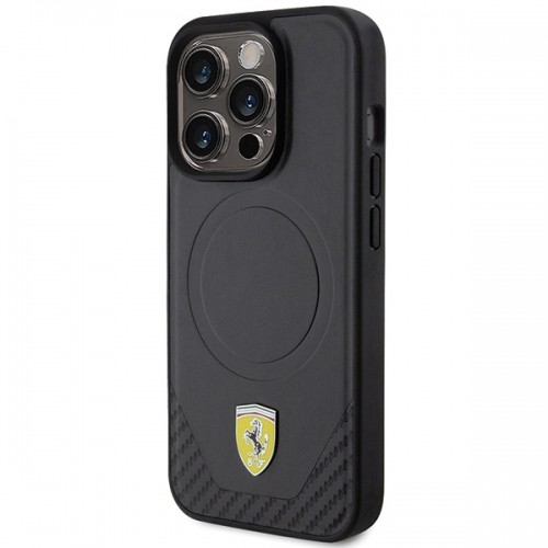 Ferrari FEHMP15LPTEK iPhone 15 Pro 6.1" czarny|black hardcase Carbon Metal Logo MagSafe image 2