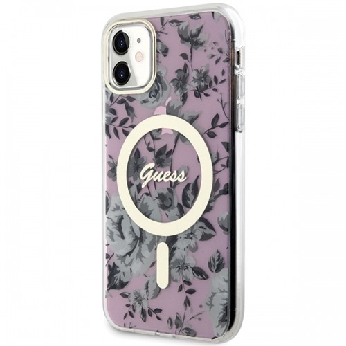 Guess PC|TPU Flowers IML MagSafe Compatible Case for iPhone 11 Pink image 2