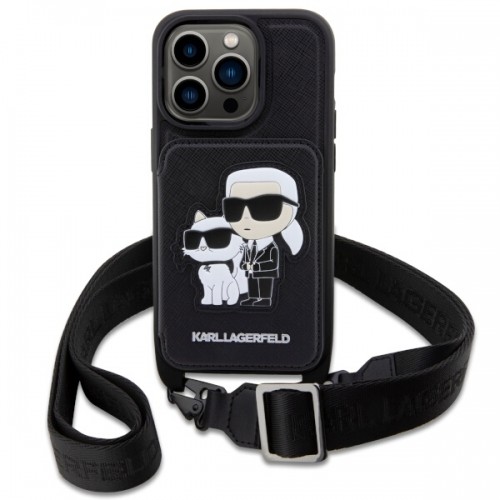 Karl Lagerfeld KLHCP14LCSAKCPMK iPhone 14 Pro 6.1" hardcase czarny|black Crossbody Saffiano Karl & Choupette image 2
