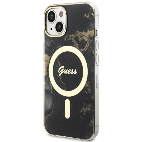 Guess GUHMP14SHTMRSK iPhone 14 6.1" czarny|black hardcase Golden Marble MagSafe image 2