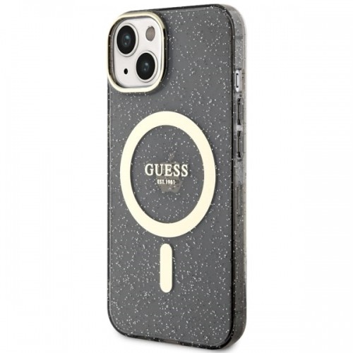 Guess GUHMP14SHCMCGK iPhone 14 6.1" czarny|black hardcase Glitter Gold MagSafe image 2