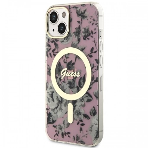 Guess GUHMP14SHCFWSP iPhone 14 6.1" różowy|pink hardcase Flower MagSafe image 2