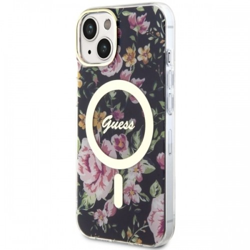 Guess GUHMP14SHCFWSK iPhone 14 6.1" czarny|black hardcase Flower MagSafe image 2