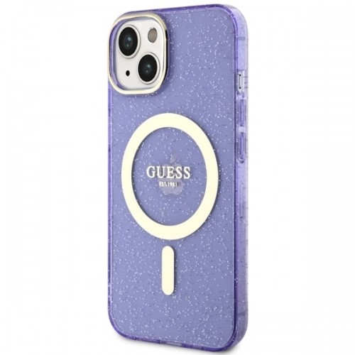 Guess GUHMP14MHCMCGU iPhone 14 Plus 6.7" purpurowy|purple hardcase Glitter Gold MagSafe image 2