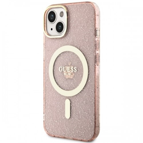 Guess GUHMP14MHCMCGP iPhone 14 Plus 6.7" różowy|pink hardcase Glitter Gold MagSafe image 2