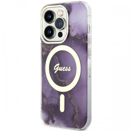 Guess GUHMP14LHTMRSU iPhone 14 Pro 6.1" purpurowy|purple hardcase Golden Marble MagSafe image 2