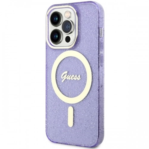 Guess GUHMP14LHCMCGU iPhone 14 Pro 6.1" purpurowy|purple hardcase Glitter Gold MagSafe image 2