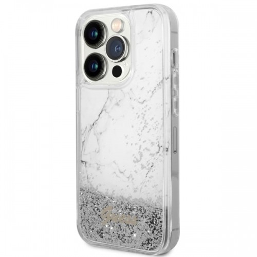 Guess GUHCP14LLCSGSGH iPhone 14 Pro 6.1" biały|white hardcase Liquid Glitter Marble image 2
