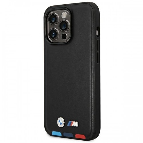 Etui BMW BMHMP14L22PTDK iPhone 14 Pro 6,1" czarny|black Leather Stamp Tricolor Magsafe image 2