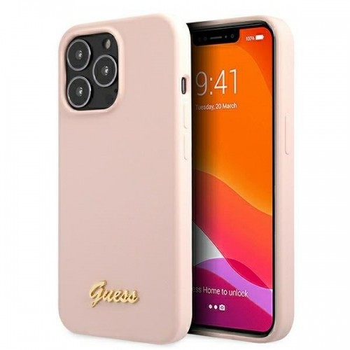Guess GUHMP13XLSLMGLP iPhone 13 Pro Max 6,7" jasnoróżowy|light pink hardcase Silicone Script Gold Logo Magsafe image 2