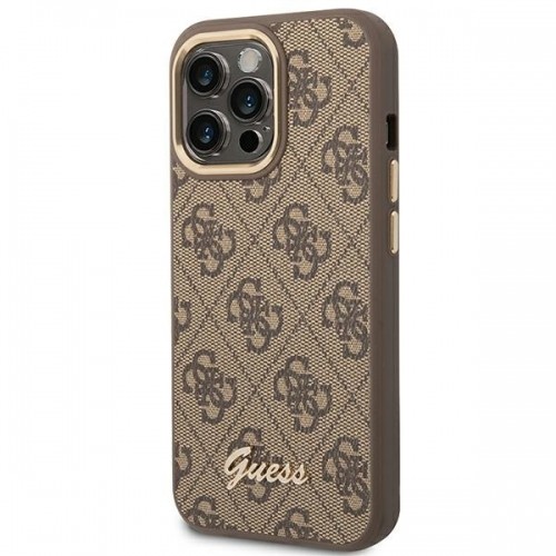 Guess GUHCP14XHG4SHW iPhone 14 Pro Max 6,7" brązowy|brown hard case 4G Vintage Gold Logo image 2