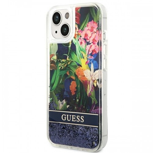 Guess GUHCP14SLFLSB iPhone 14 6,1" niebieski|blue hardcase Flower Liquid Glitter image 2