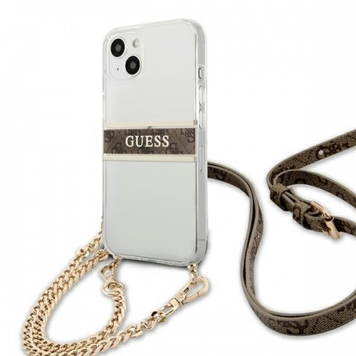 Guess GUHCP13SKC4GBGO iPhone 13 mini 5,4" Transparent hardcase 4G Brown Strap Gold Chain image 2