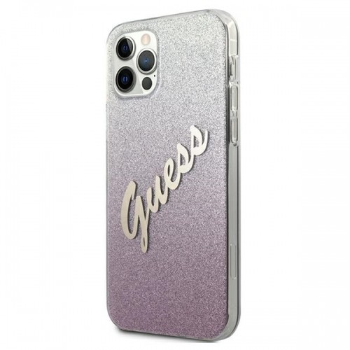 Guess GUHCP12MPCUGLSPI iPhone 12|12 Pro 6,1" różowy|pink hardcase Glitter Gradient Script image 2
