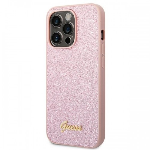Guess PC|TPU Glitter Flakes Metal Logo Case for iPhone 14 Pro Pink image 2