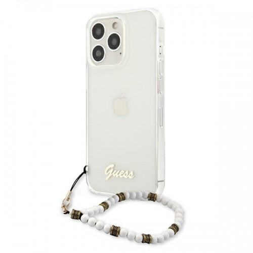 GUHCP13LKPSWH Guess PC Script and White Pearls Case for iPhone 13 Pro Transparent image 2