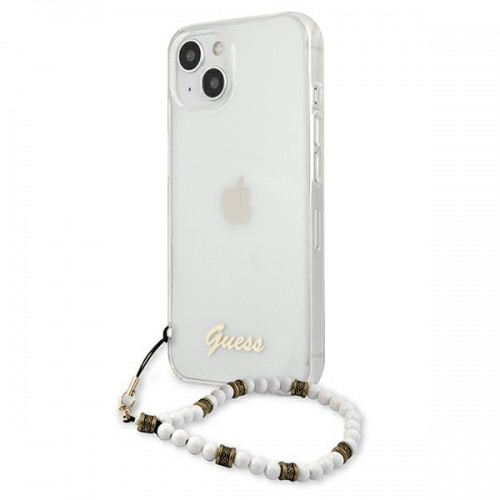 GUHCP13MKPSWH Guess PC Script and White Pearls Case for iPhone 13 Transparent image 2