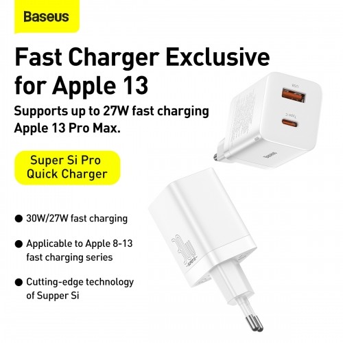 OEM Baseus Super Si Pro Quick Charger USB + USB-C 30W (white) image 2