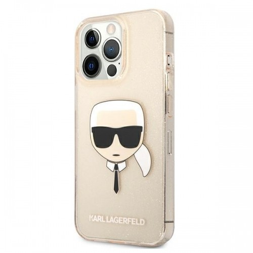 KLHCP13LKHTUGLGO Karl Lagerfeld TPU Full Glitter Karl Head Case for iPhone 13 Pro Gold image 2