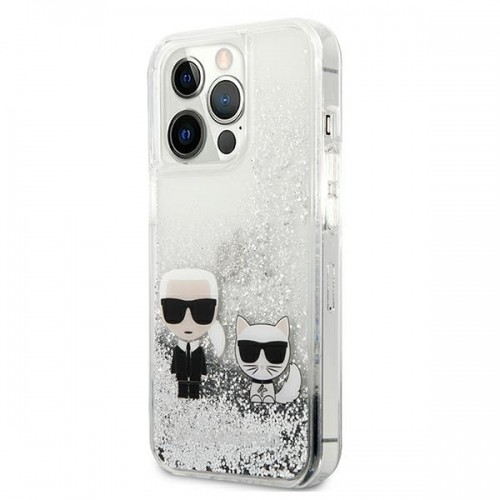 KLHCP13XGKCS Karl Lagerfeld Liquid Glitter Karl and Choupette Case for iPhone 13 Pro Max Silver image 2