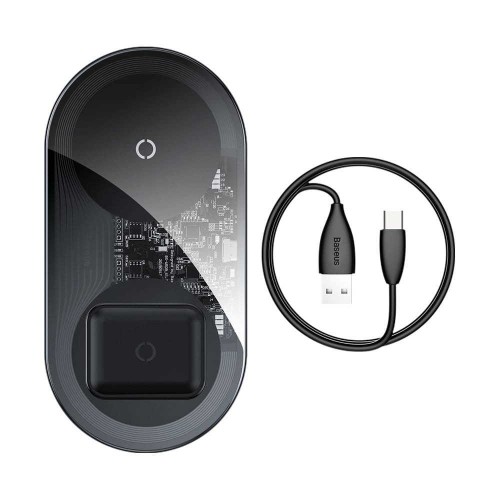 OEM Baseus Simple Pro 2in1 Wireless Charger Qi Charger for Smartphones and AirPods 15W transparent (WXJK-CA02) image 2
