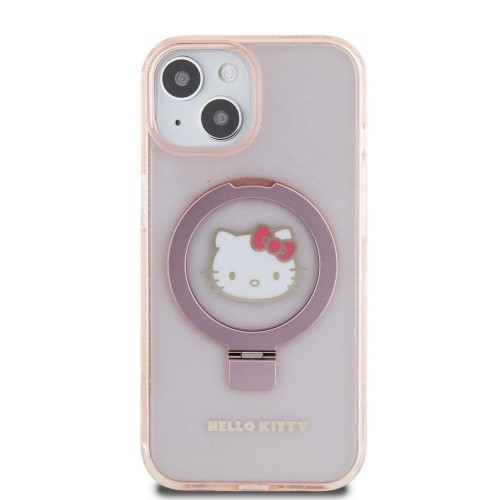 Hello Kitty IML Ringstand Glitter Kitty Head Logo MagSafe Case for iPhone 15 Pink image 2