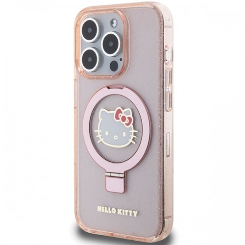Hello Kitty HKHMP15LHRSGEP iPhone 15 Pro 6.1" różowy|pink hardcase Ring Stand Glitter Electrop Logo MagSafe image 2