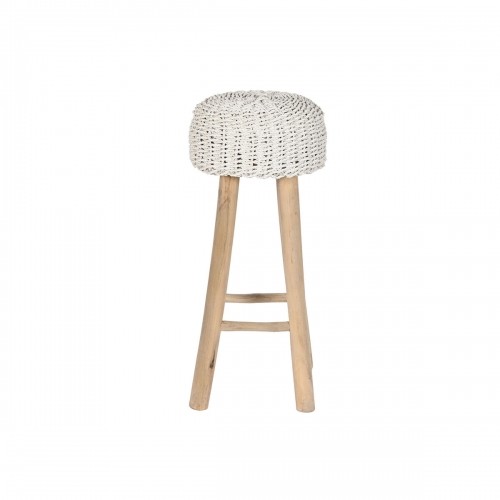 Stool Home ESPRIT White Natural Teak Fibre 32 x 32 x 75 cm image 2