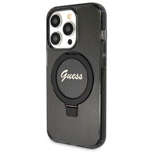 Guess GUHMP14LHRSGSK iPhone 14 Pro 6.1" czarny|black hardcase Ring Stand Script Glitter MagSafe image 2