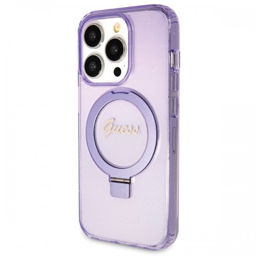 Guess GUHMP13XHRSGSU iPhone 13 Pro Max 6.1" fioletowy|purple hardcase Ring Stand Script Glitter MagSafe image 2