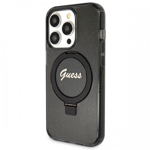 Guess GUHMP13XHRSGSK iPhone 13 Pro Max 6.7" czarny|black hardcase Ring Stand Script Glitter MagSafe image 2