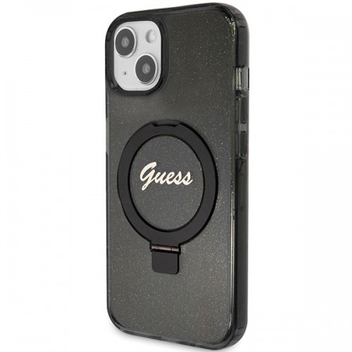 Guess GUHMP13MHRSGSK iPhone 13 | 14 | 15 6.1" czarny|black hardcase Ring Stand Script Glitter MagSafe image 2