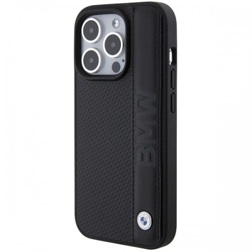 BMW BMHCP15L22RDPK iPhone 15 Pro 6.1" czarny|black hardcase Leather Textured & Stripe image 2