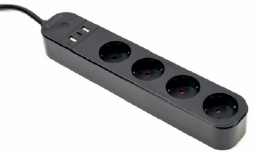 Viedā Rozete Gembird Smart Power Strip with USB Charger 4 Sockets Black image 2