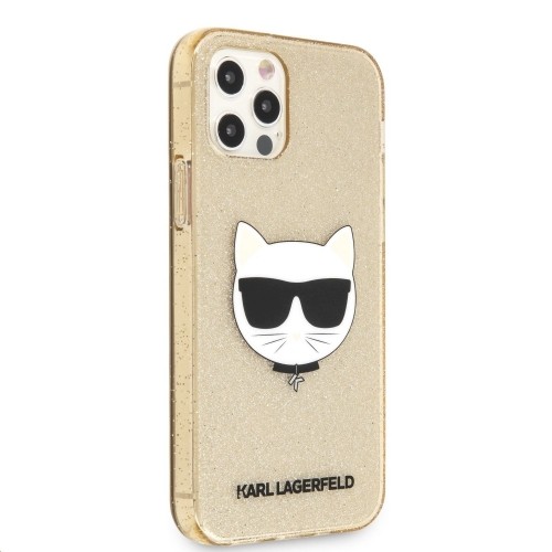 KLHCP12MCHTUGLGO Karl Lagerfeld Choupette Head Glitter Case for iPhone 12|12 Pro 6.1 Gold image 2