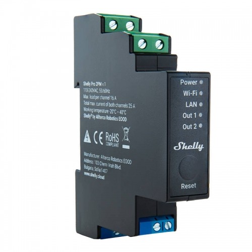 DIN Rail Smart Switch Shelly Pro 2PM with power metering, 2 channels image 2