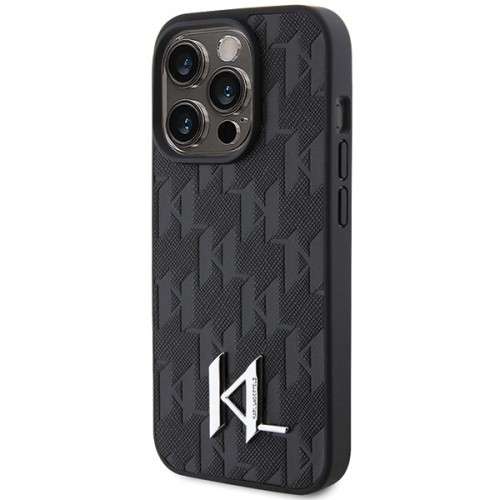 Karl Lagerfeld KLHCP15XPKLPKLK iPhone 15 Pro Max 6.7" czarny|black hardcase Leather Monogram Hot Stamp Metal Logo image 2
