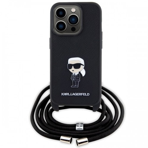 Karl Lagerfeld KLHCP15LSASKNPSK iPhone 15 Pro 6.1" hardcase czarny|black Crossbody Saffiano Monogram Metal Pin Karl & Choupette image 2
