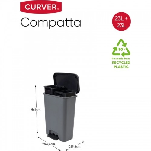 Curver Металлическое ведро с педалью для сортировки мусора Compatta Duo 23+23 л серебристое image 2