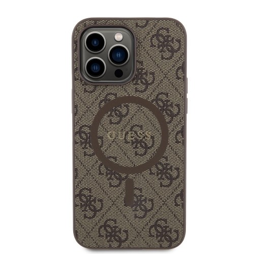 Guess PU Leather 4G Colored Ring MagSafe Case for iPhone 14 Pro Max Brown image 2