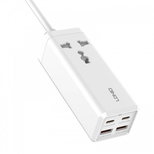 Power strip with 1 AC socket, 2x USB, 2x USB-C LDNIO SC1418, EU|US, 2500W (white) image 2